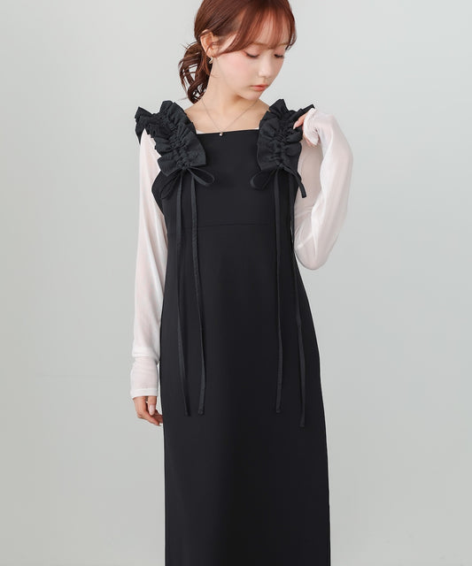 【選べるサイズ/イージーケア】ショルダーギャザーワンピース【イージージョーゼットシリーズ】