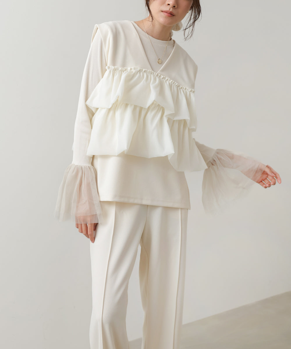 【選べるサイズ/イージーケア】ティアードベスト＋パンツSET【イージージョーゼットシリーズ】