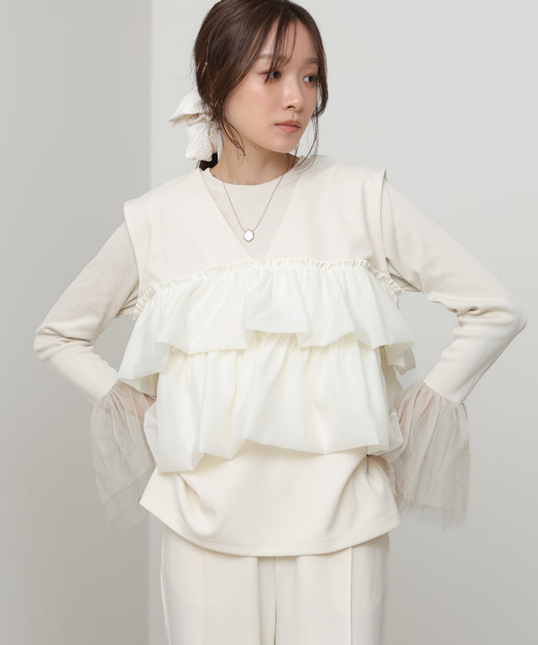 【選べるサイズ/イージーケア】ティアードベスト＋パンツSET【イージージョーゼットシリーズ】