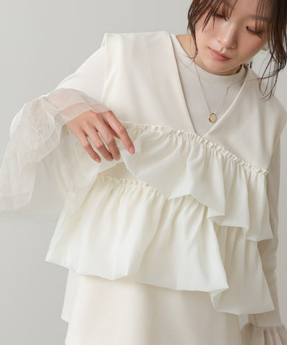 【選べるサイズ/イージーケア】ティアードベスト＋パンツSET【イージージョーゼットシリーズ】