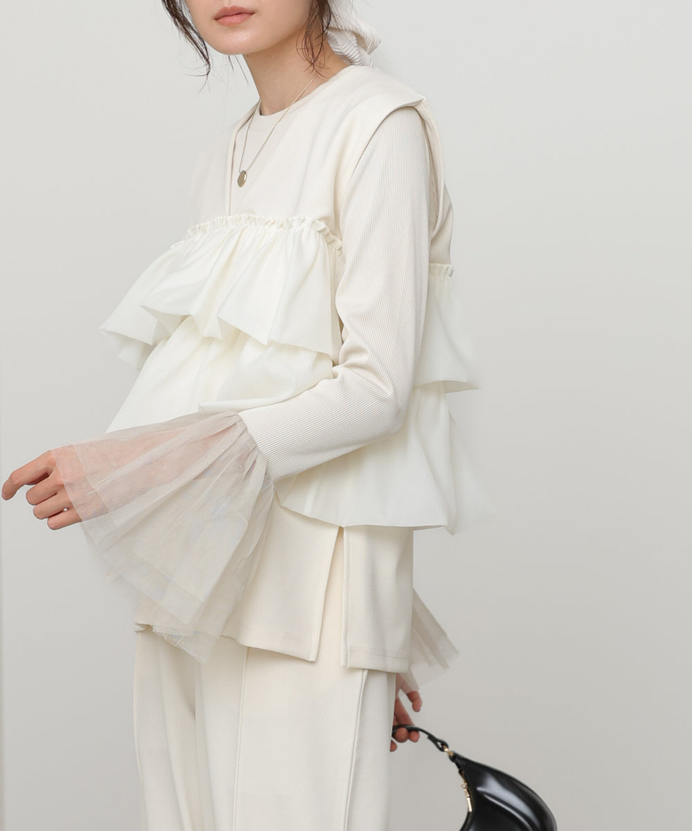 【選べるサイズ/イージーケア】ティアードベスト＋パンツSET【イージージョーゼットシリーズ】