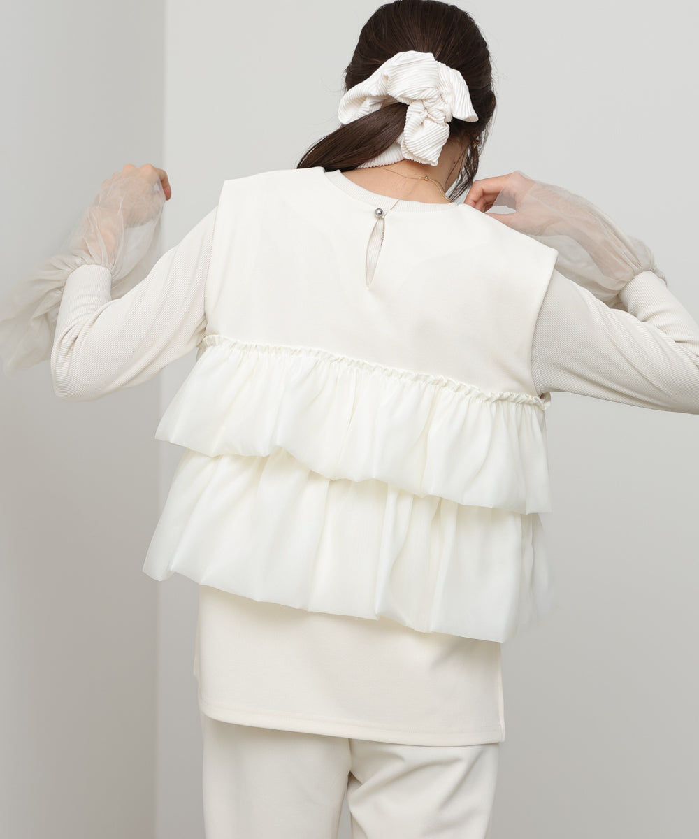 【選べるサイズ/イージーケア】ティアードベスト＋パンツSET【イージージョーゼットシリーズ】