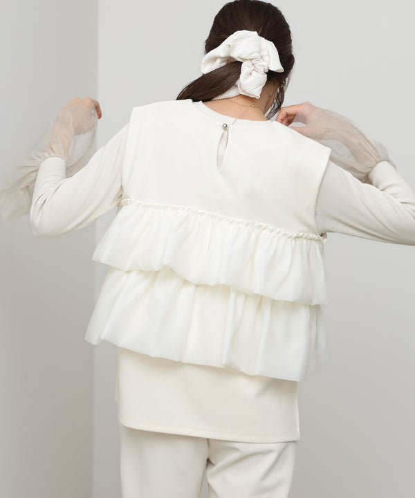 【選べるサイズ/イージーケア】ティアードベスト＋パンツSET【イージージョーゼットシリーズ】