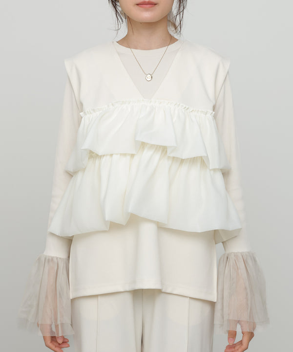 【選べるサイズ/イージーケア】ティアードベスト＋パンツSET【イージージョーゼットシリーズ】