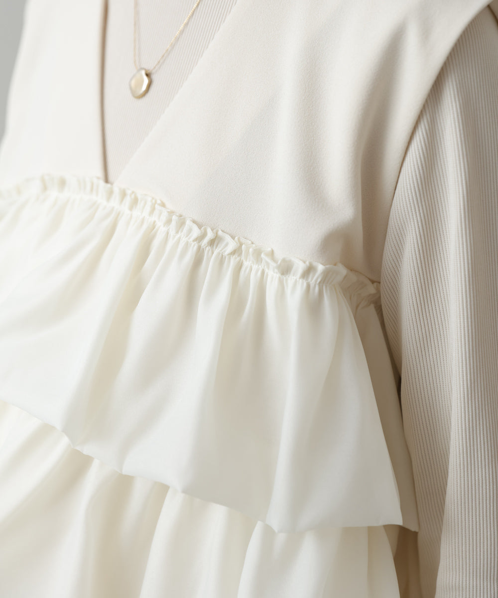 【選べるサイズ/イージーケア】ティアードベスト＋パンツSET【イージージョーゼットシリーズ】