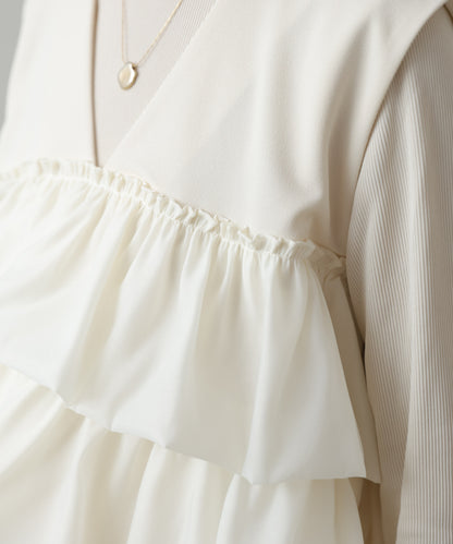 【選べるサイズ/イージーケア】ティアードベスト＋パンツSET【イージージョーゼットシリーズ】