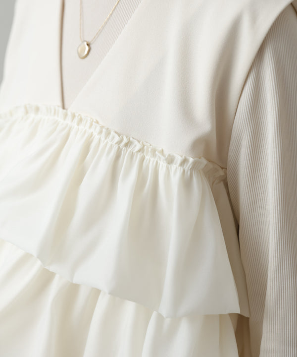 【選べるサイズ/イージーケア】ティアードベスト＋パンツSET【イージージョーゼットシリーズ】