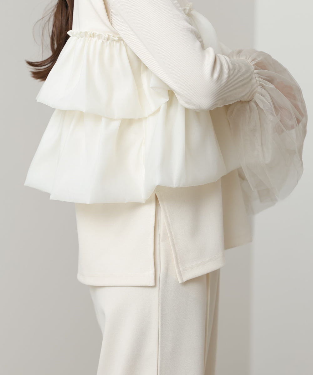 【選べるサイズ/イージーケア】ティアードベスト＋パンツSET【イージージョーゼットシリーズ】