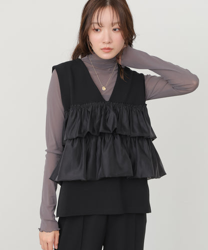 【選べるサイズ/イージーケア】ティアードベスト＋パンツSET【イージージョーゼットシリーズ】