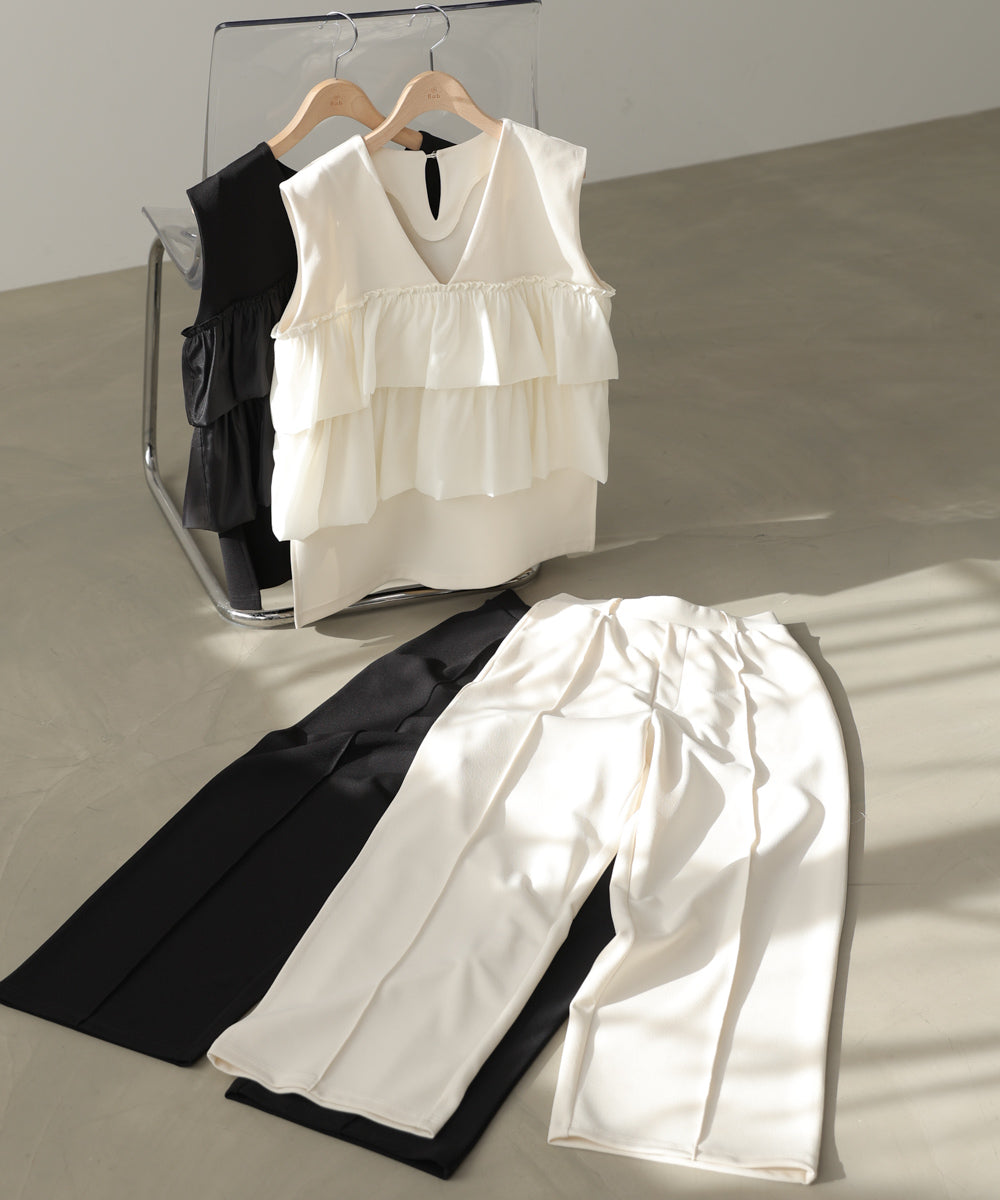 【選べるサイズ/イージーケア】ティアードベスト＋パンツSET【イージージョーゼットシリーズ】