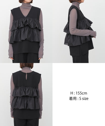 【選べるサイズ/イージーケア】ティアードベスト＋パンツSET【イージージョーゼットシリーズ】