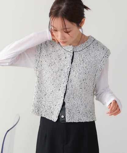 MIX編みラインニットトップス