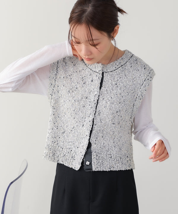 MIX編みラインニットトップス