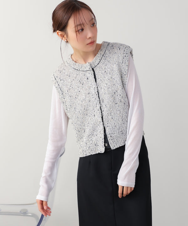 MIX編みラインニットトップス