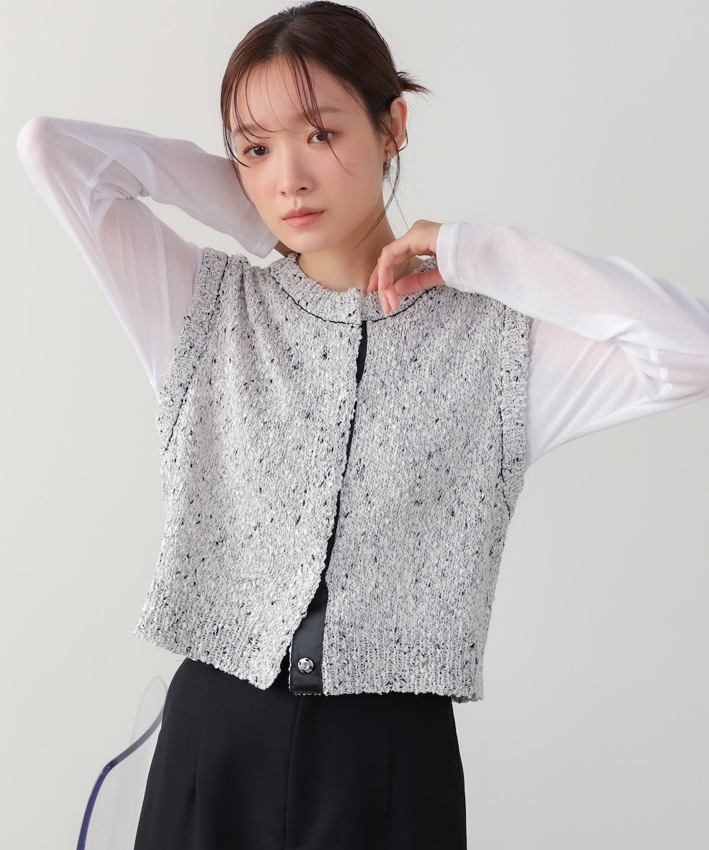 MIX編みラインニットトップス