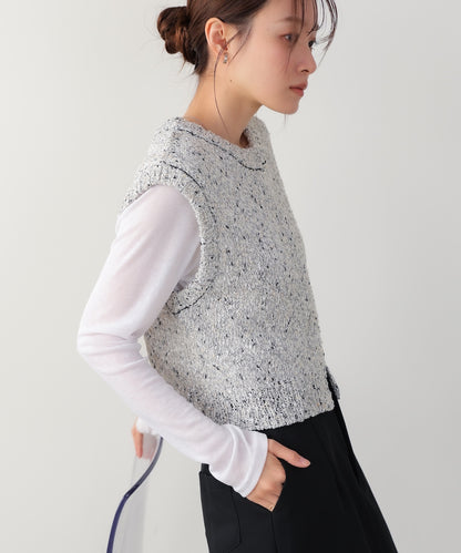 MIX編みラインニットトップス