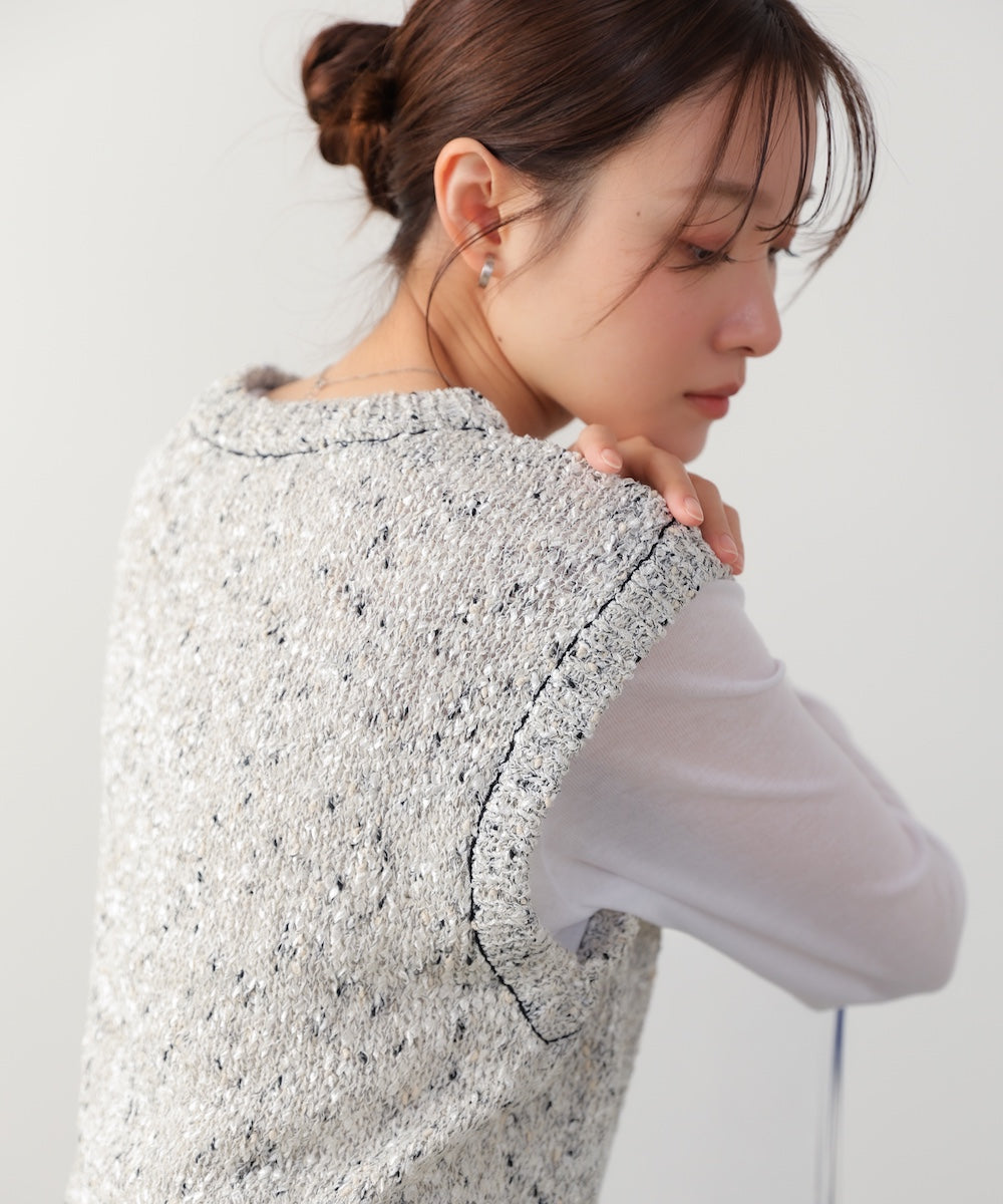 MIX編みラインニットトップス