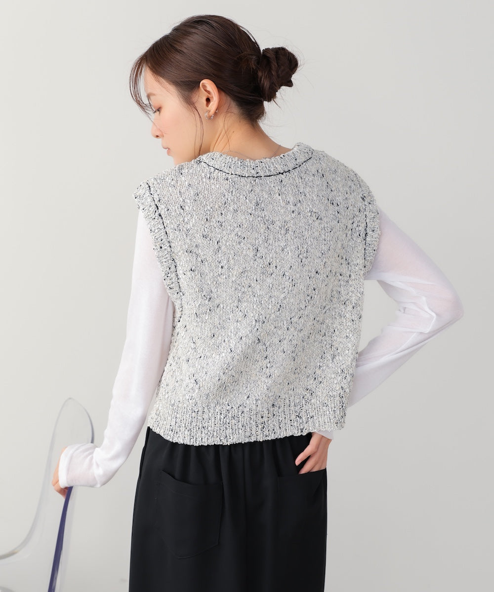 MIX編みラインニットトップス
