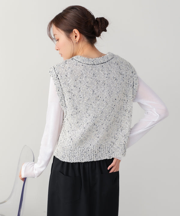 MIX編みラインニットトップス