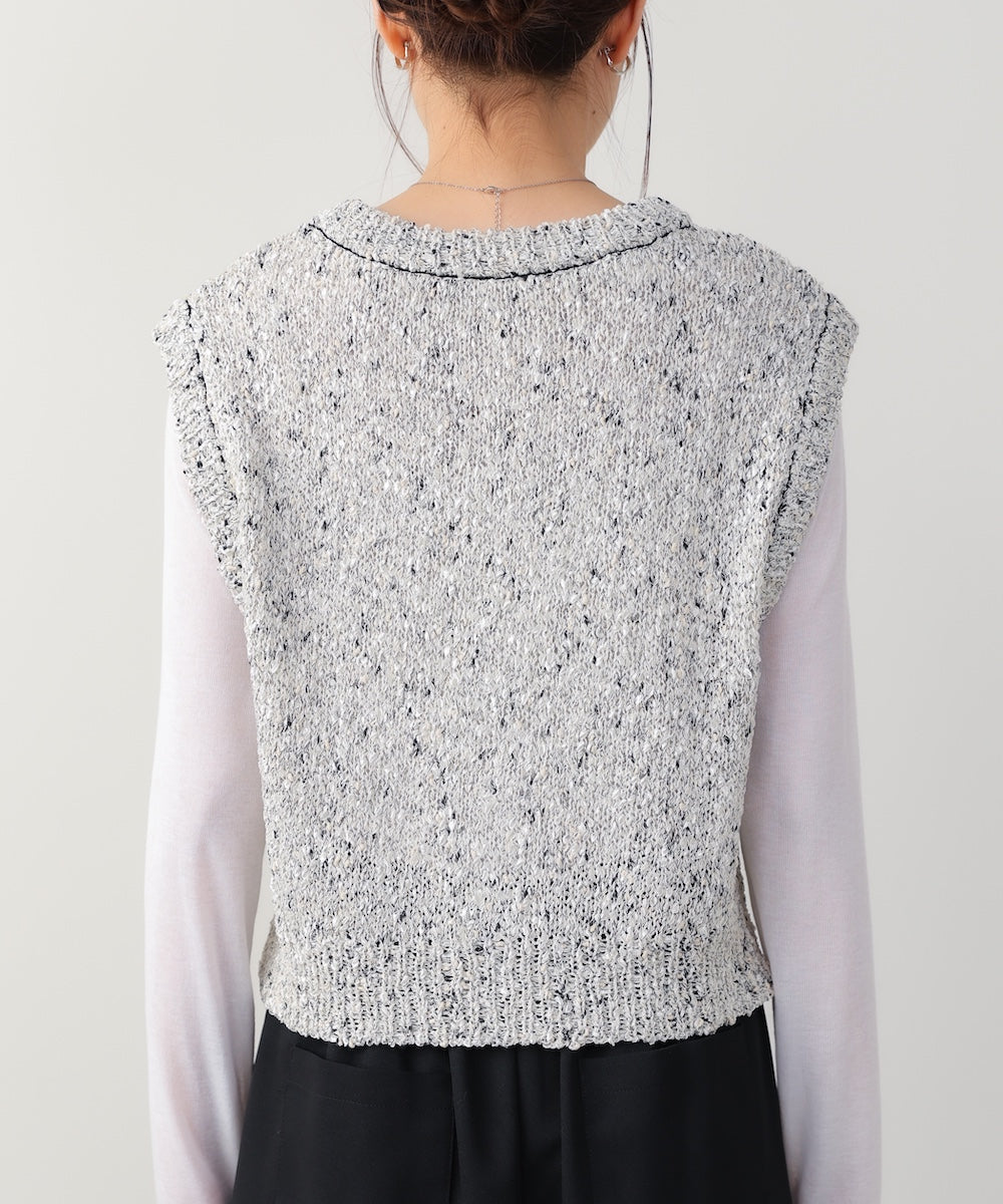 MIX編みラインニットトップス