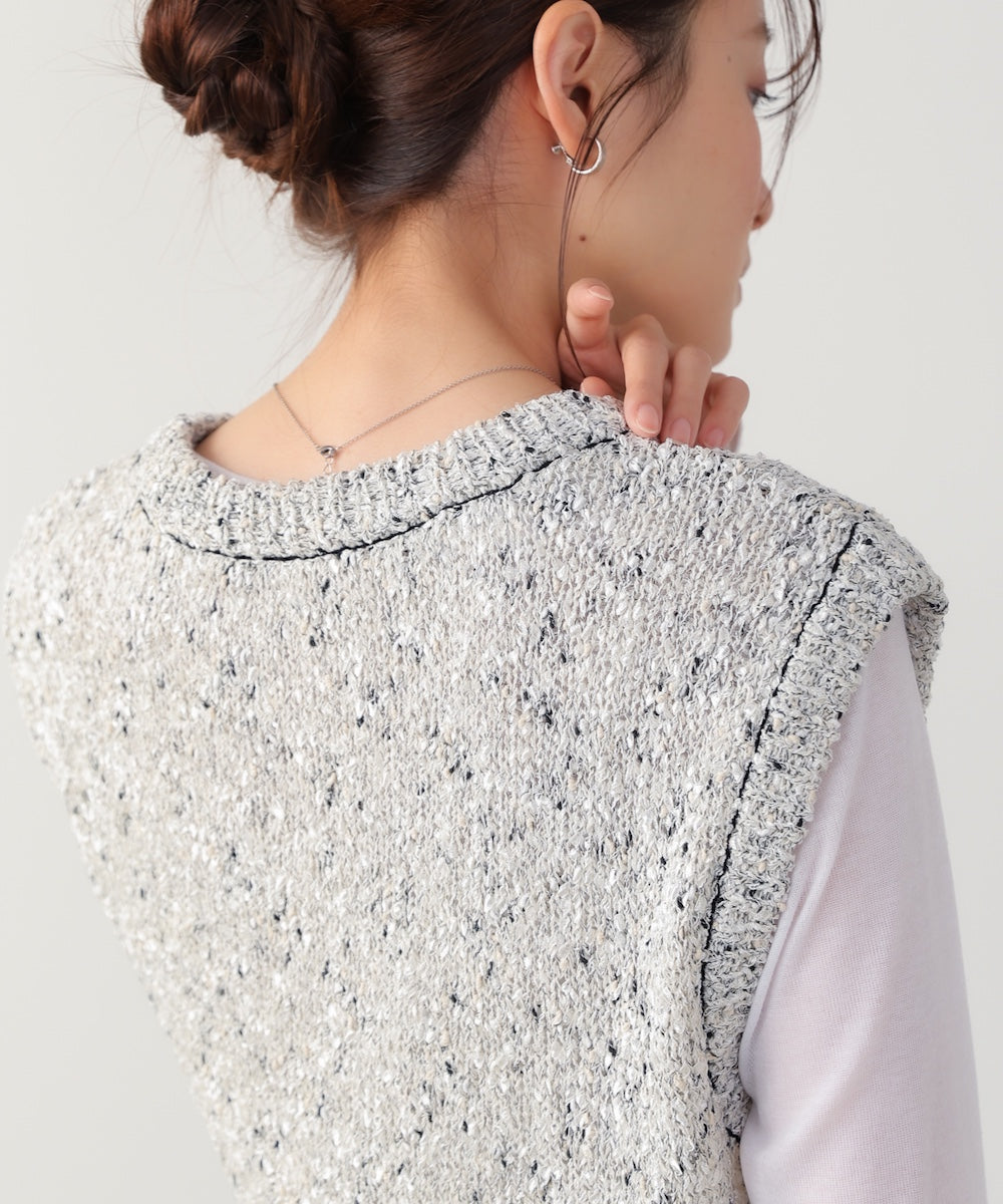 MIX編みラインニットトップス