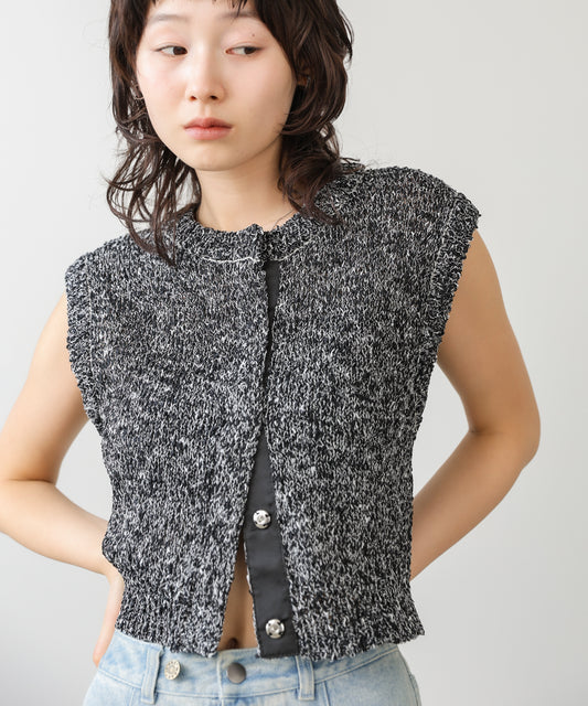 MIX編みラインニットトップス