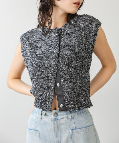 MIX編みラインニットトップス