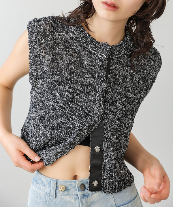 MIX編みラインニットトップス