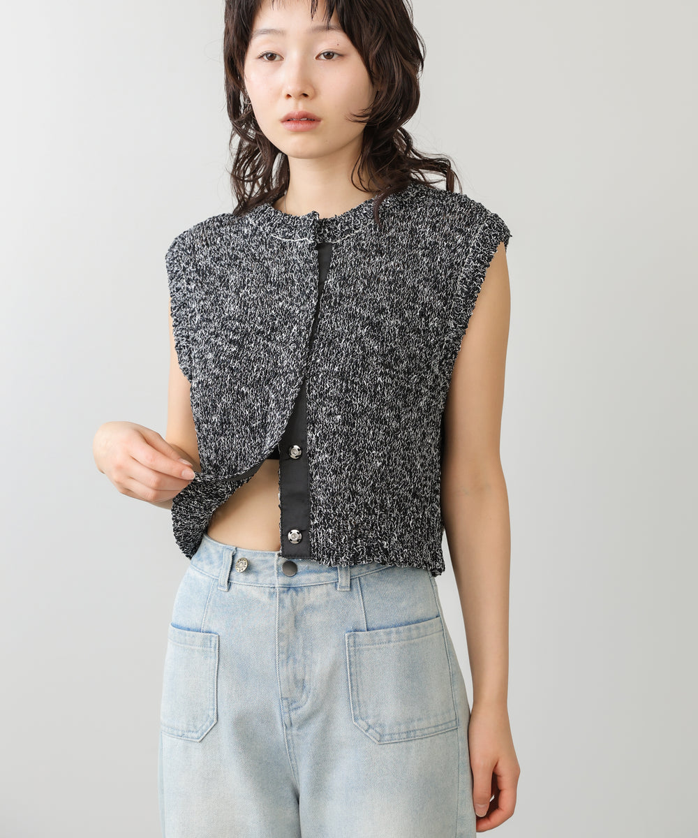 MIX編みラインニットトップス