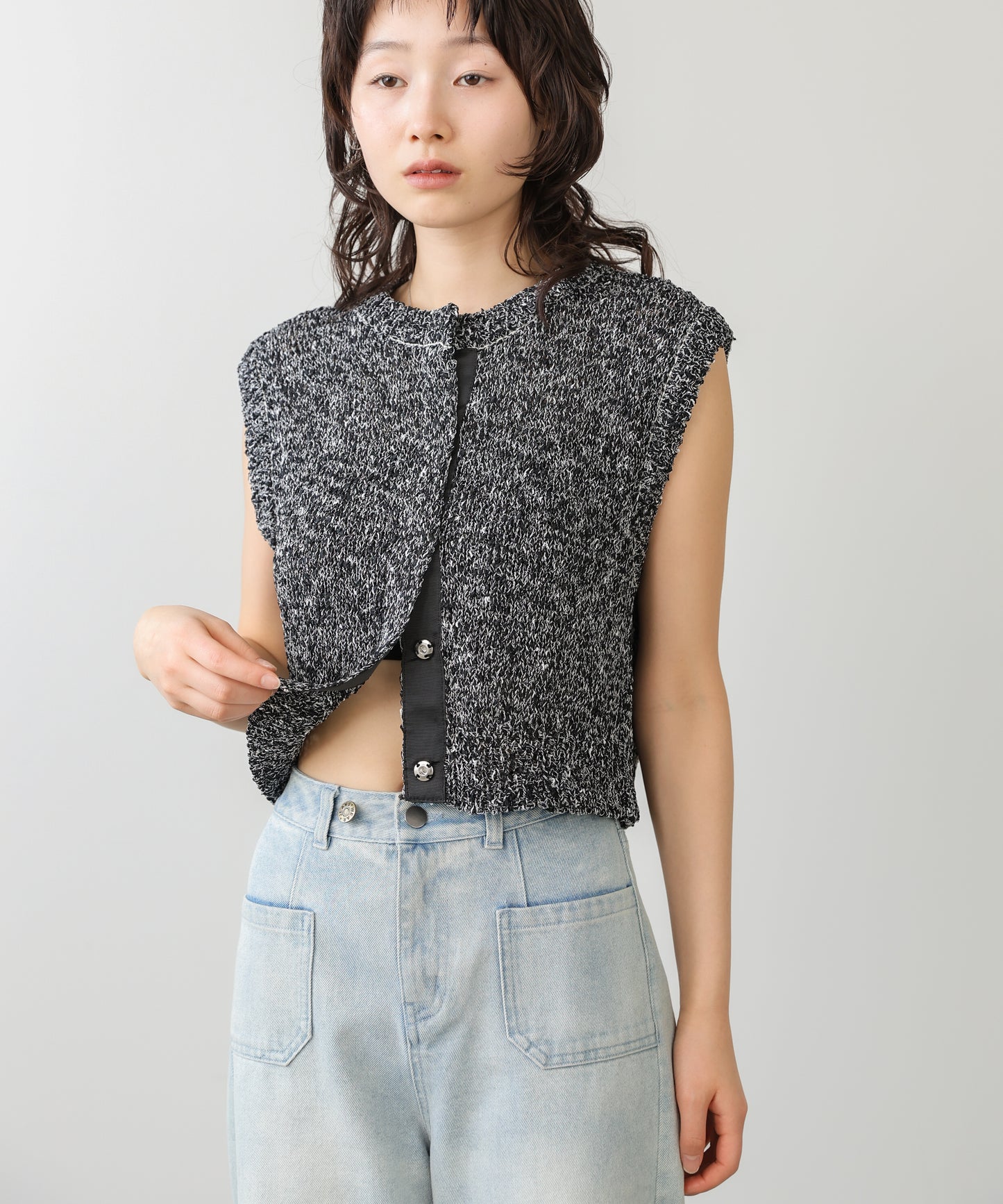 MIX編みラインニットトップス