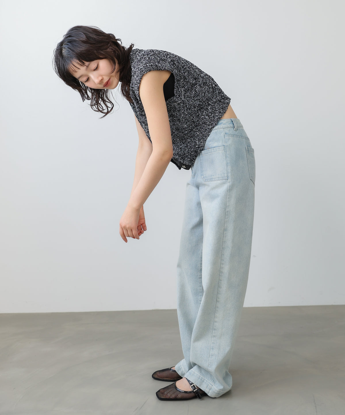 MIX編みラインニットトップス