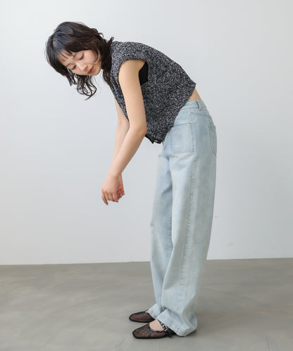 MIX編みラインニットトップス