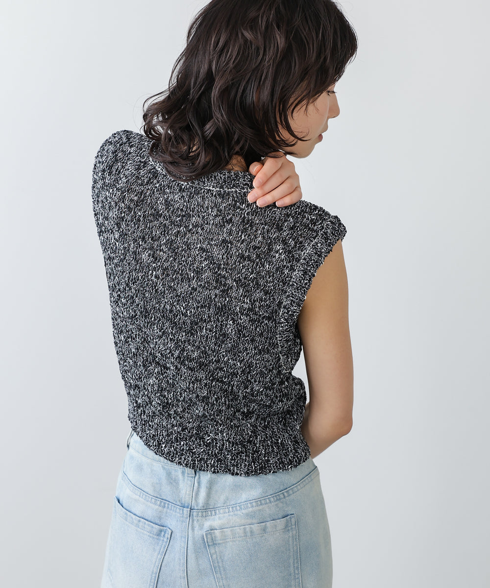MIX編みラインニットトップス