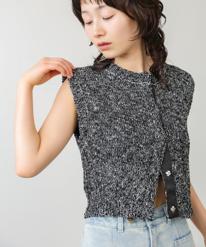 MIX編みラインニットトップス