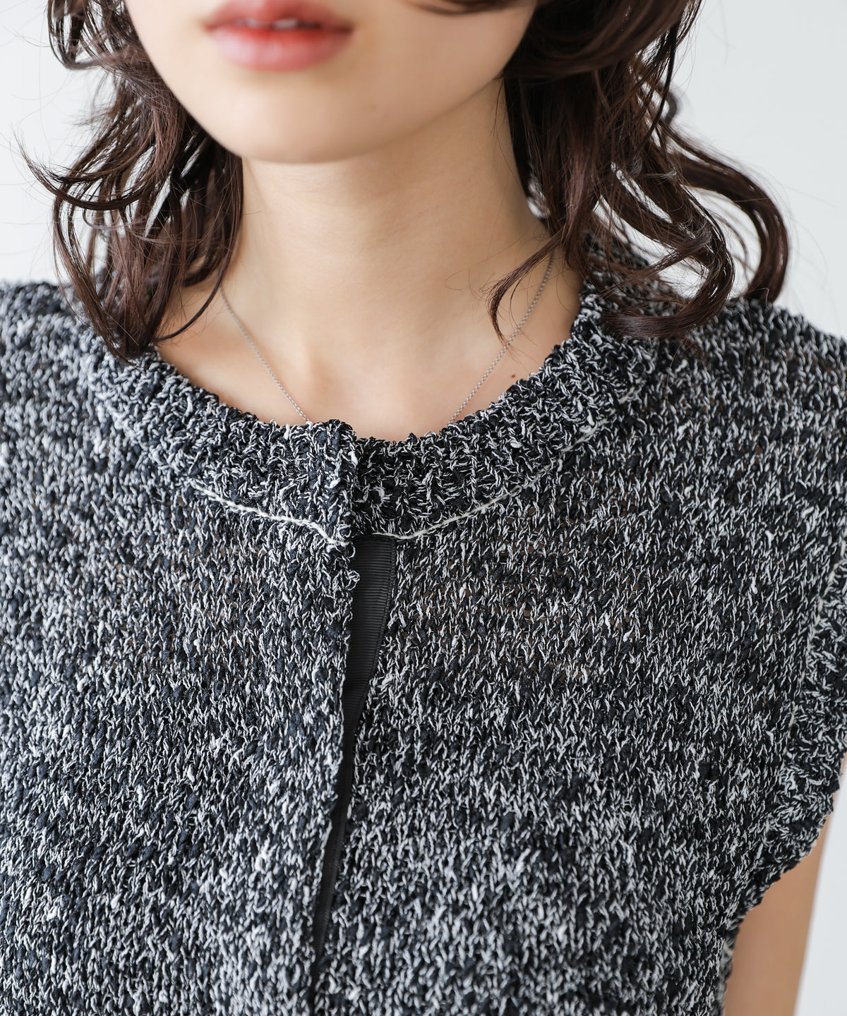 MIX編みラインニットトップス