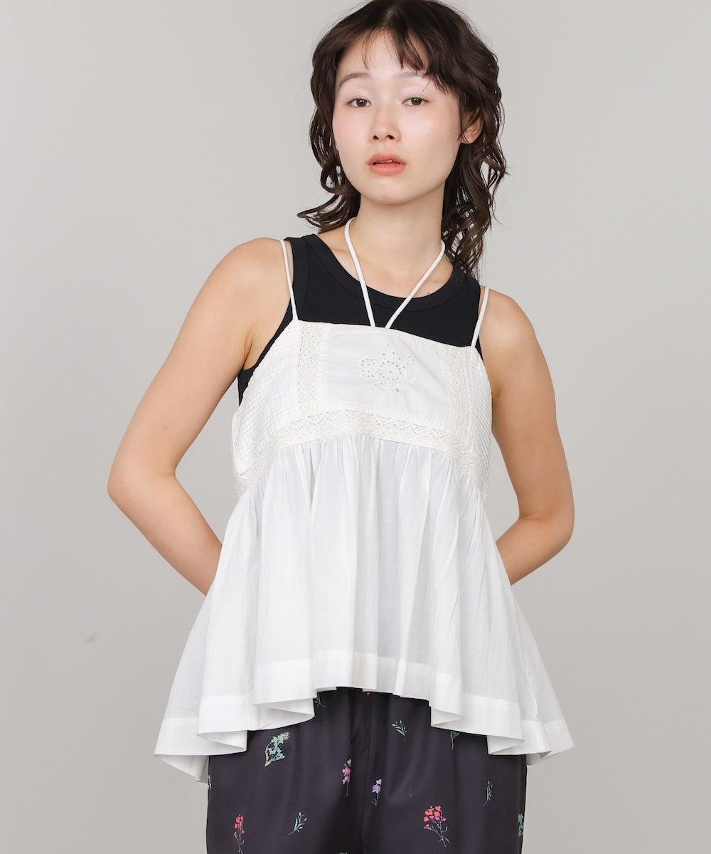 ピンタック刺繍レースキャミトップス