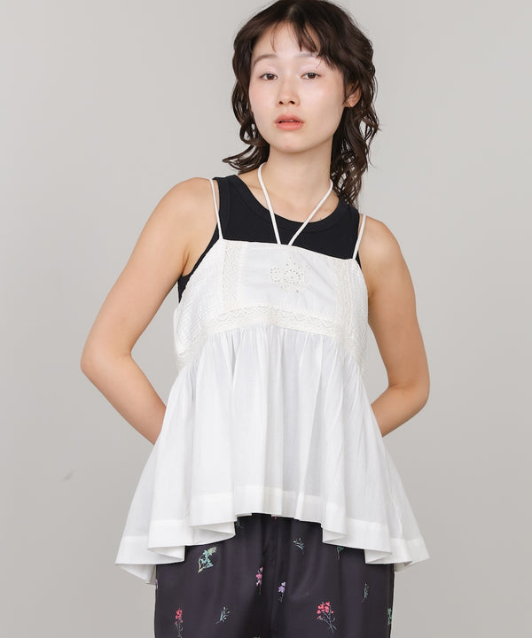 ピンタック刺繍レースキャミトップス