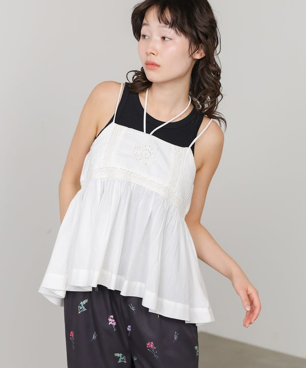 ピンタック刺繍レースキャミトップス
