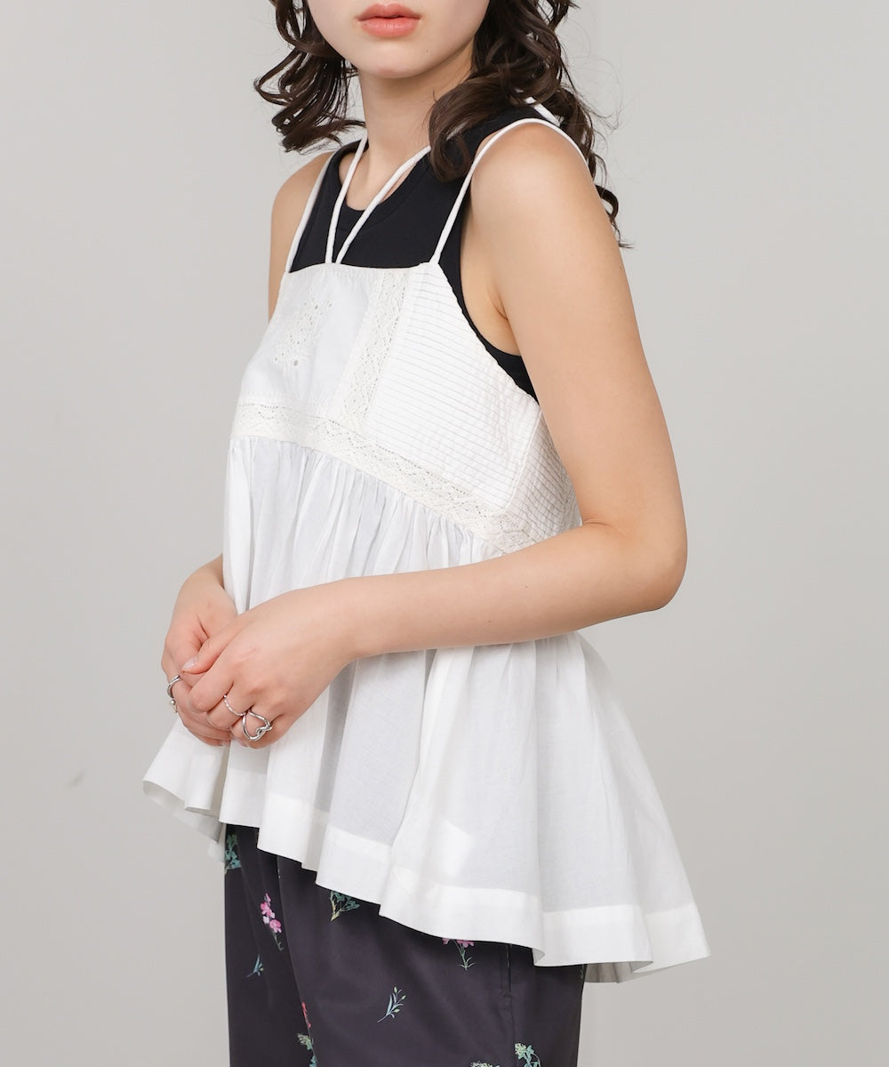 ピンタック刺繍レースキャミトップス