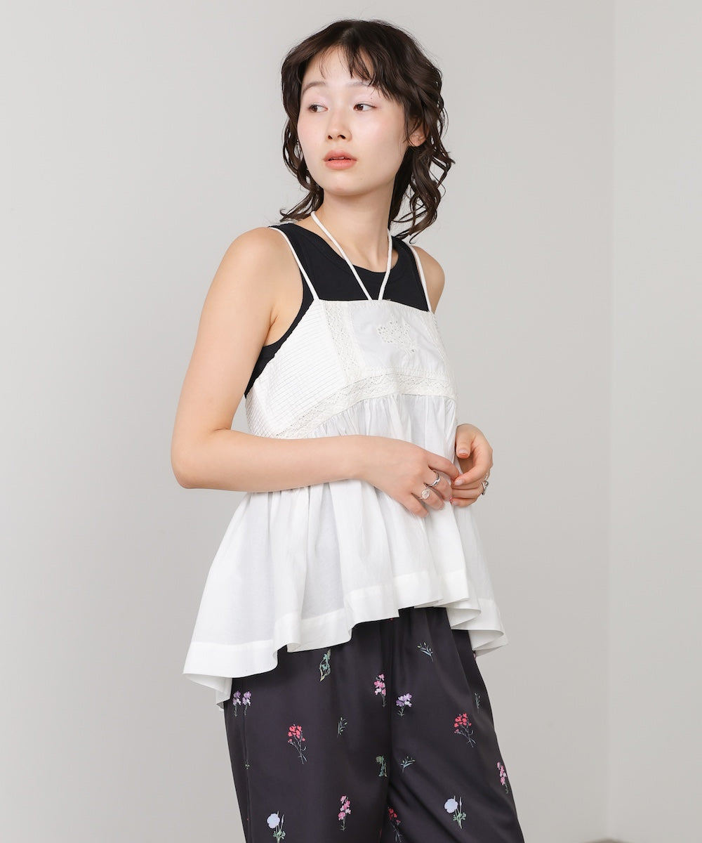 ピンタック刺繍レースキャミトップス