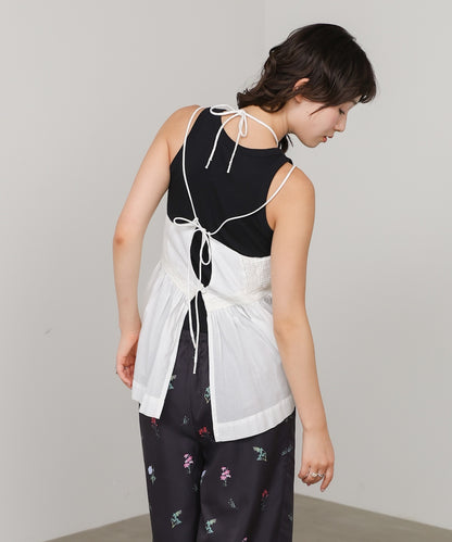 ピンタック刺繍レースキャミトップス