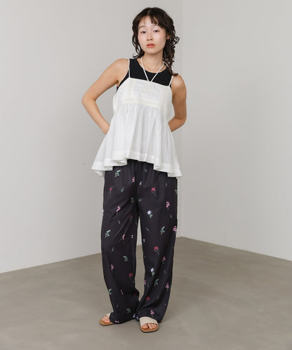 ピンタック刺繍レースキャミトップス