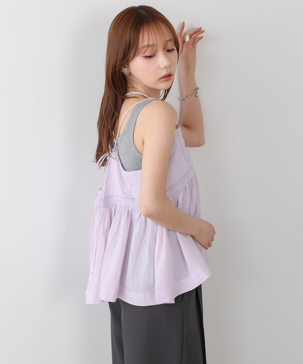 ピンタック刺繍レースキャミトップス