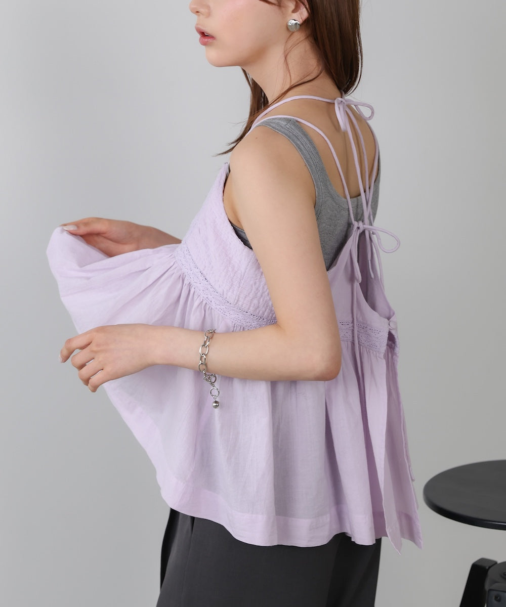 ピンタック刺繍レースキャミトップス