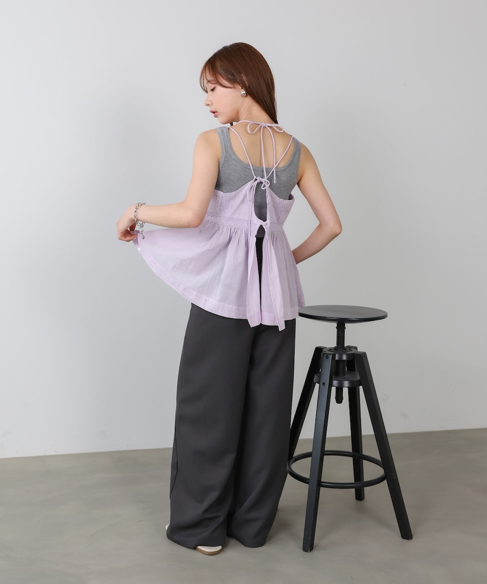 ピンタック刺繍レースキャミトップス