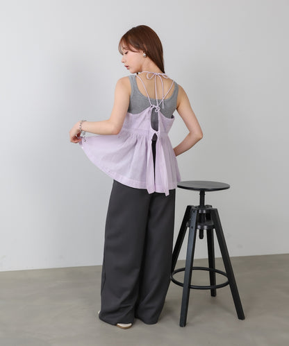 ピンタック刺繍レースキャミトップス