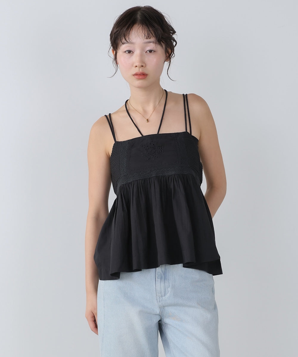 ピンタック刺繍レースキャミトップス