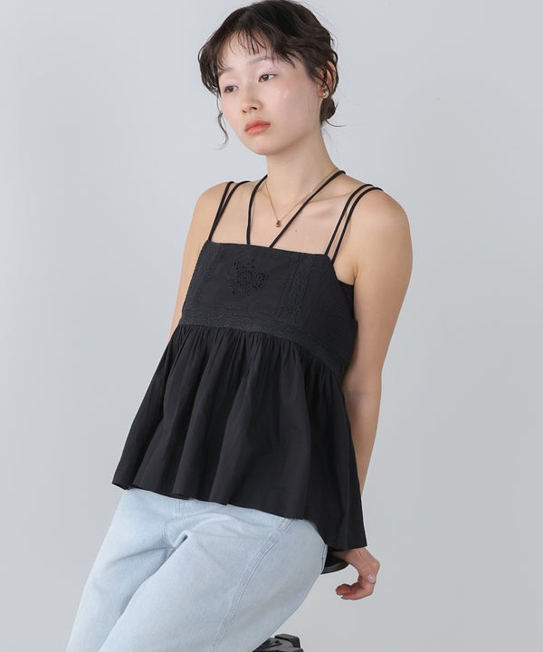 ピンタック刺繍レースキャミトップス