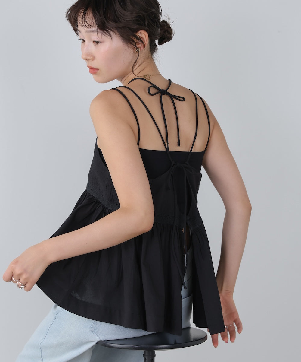 ピンタック刺繍レースキャミトップス