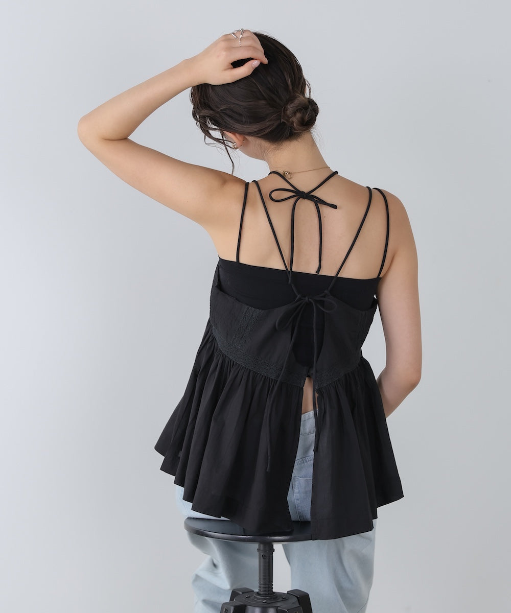 ピンタック刺繍レースキャミトップス